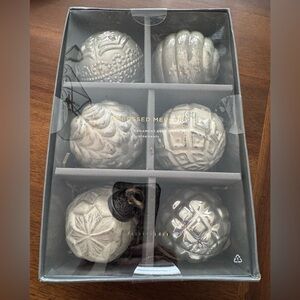 Pottery Barn Embossed Mercury Glass Ornaments - Silver and Cream